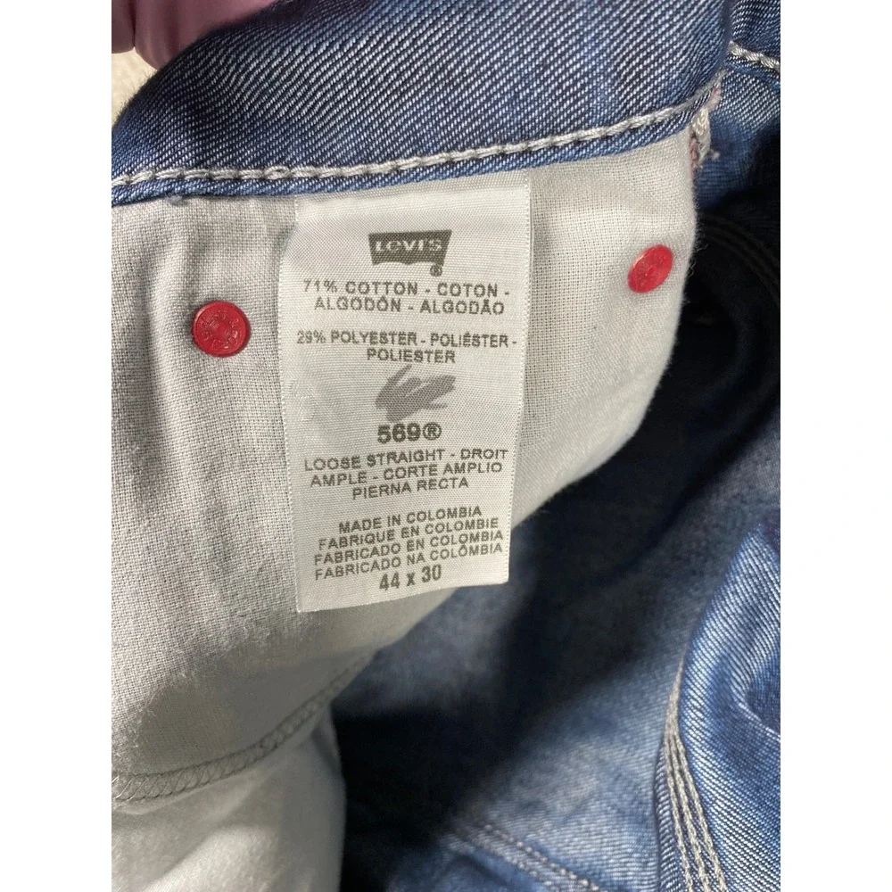 Levis 569 Loose Straight Jeans Mens 44x30 Dark Wash Denim Zipper Contrast Stitch